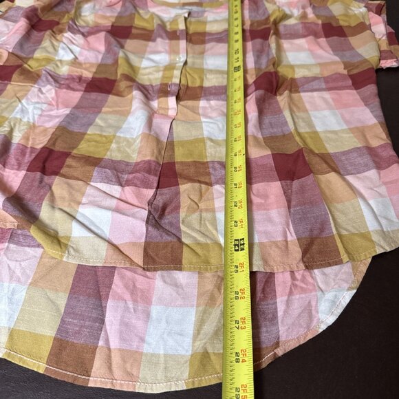 Loft Plaid Short Sleeve Button-Front Blouse Size S Pink/Yellow/Red - Picture 7 of 7